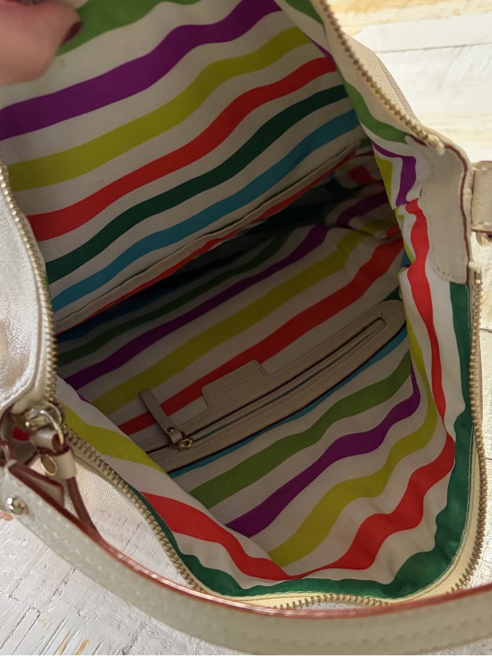Kate Spade Ginnifer La Casita Hobo Bag Cream Leather Purse Shoulder Bag Pockets - Picture 8 of 14